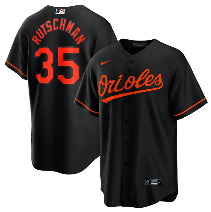 Men's Baltimore Orioles #35 Adley Rutschman Black Cool Base Stitched Jersey